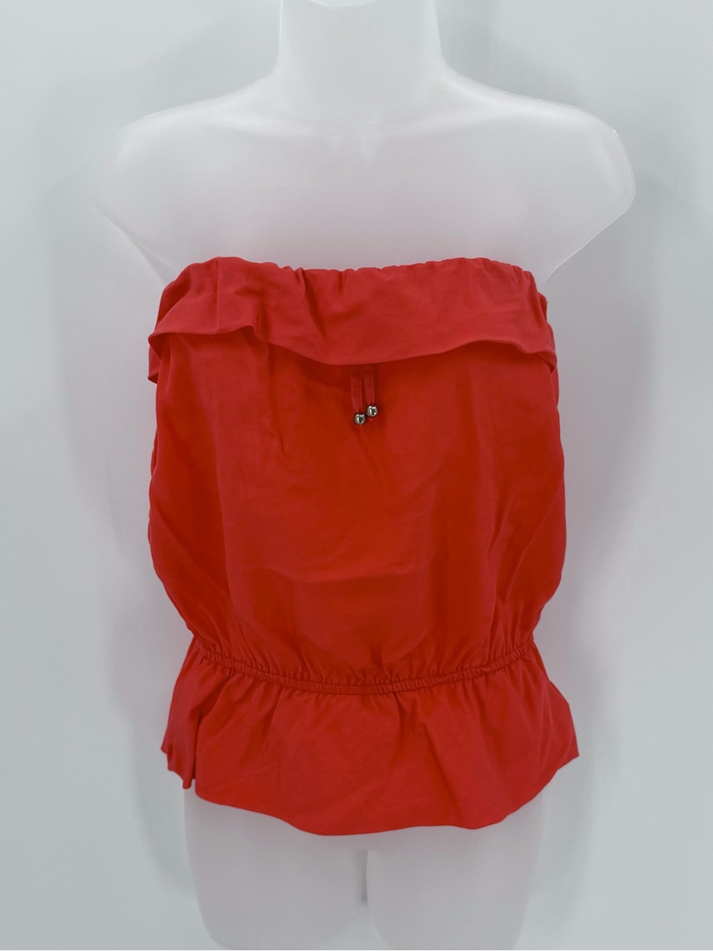 GAP Outlet Top Womens XS Orange Strapless Peplum Ruffle Blouse Lyocell Peasant